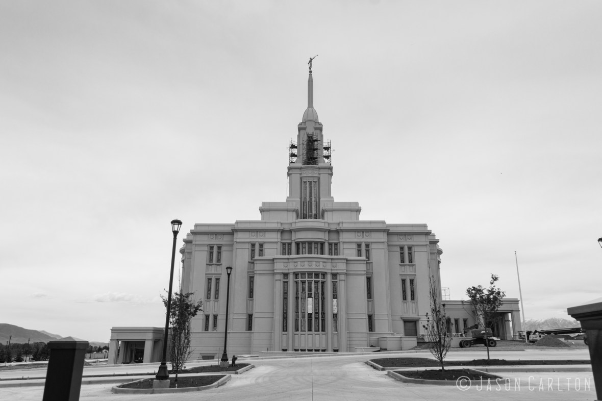 Black and white photo of the Payson Utah Temple